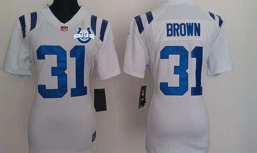 Colts #31 Donald Brown White With 30TH Seasons Patch Women's Stitched NFL Elite Jersey
