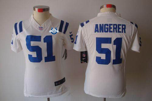  Colts #51 Pat Angerer White With 30TH Seasons Patch Women's Stitched NFL Limited Jersey