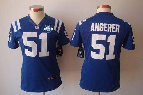 Colts #51 Pat Angerer Royal Blue Team Color With 30TH Seasons Patch Women's Stitched NFL Limited Jersey