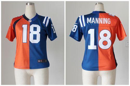  Colts #18 Peyton Manning Orange/Blue Women's Stitched NFL Elite Split Broncos Jersey