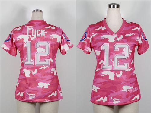  Colts #12 Andrew Luck Pink Women's Stitched NFL Elite Camo Fashion Jersey