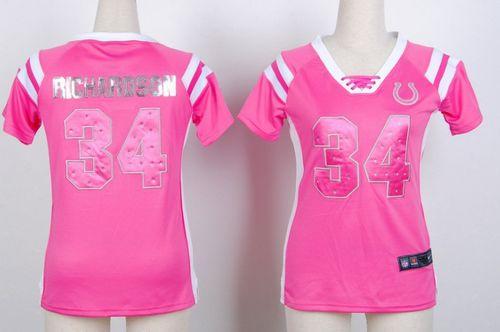  Colts #34 Trent Richardson Pink Women's Stitched NFL Elite Draft Him Shimmer Jersey