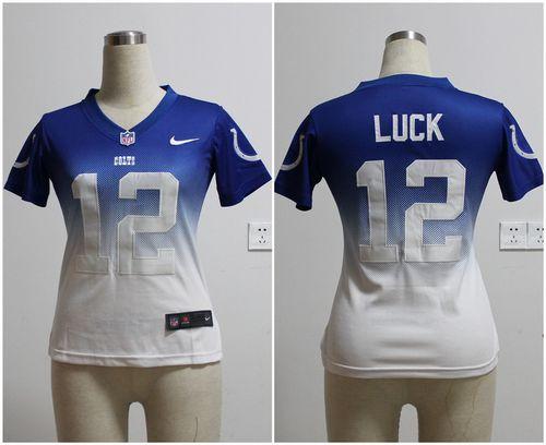 Colts #12 Andrew Luck Royal Blue/White Women's Stitched NFL Elite Fadeaway Fashion Jersey