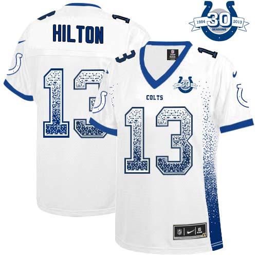  Colts #13 T.Y. Hilton White With 30TH Seasons Patch Women's Stitched NFL Elite Drift Fashion Jersey