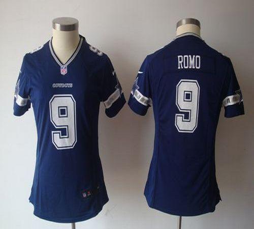  Cowboys #9 Tony Romo Navy Blue Team Color Women's NFL Game Jersey