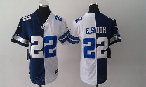  Cowboys #22 Emmitt Smith Navy Blue/White Women's Stitched NFL Elite Split Jersey