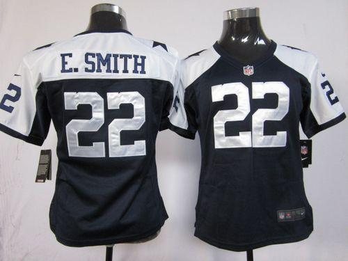  Cowboys #22 Emmitt Smith Navy Blue Thanksgiving Women's Throwback Stitched NFL Elite Jersey