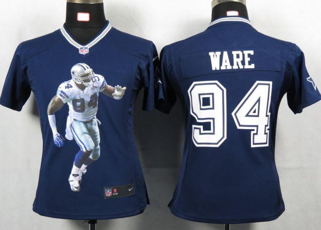  Cowboys #94 DeMarcus Ware Navy Blue Team Color Women's Portrait Fashion NFL Game Jersey
