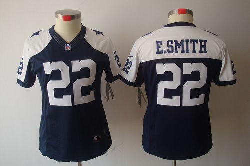  Cowboys #22 Emmitt Smith Navy Blue Thanksgiving Women's Throwback Stitched NFL Limited Jersey