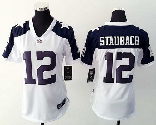  Cowboys #12 Roger Staubach White Thanksgiving Throwback Women's Stitched NFL Elite Jersey