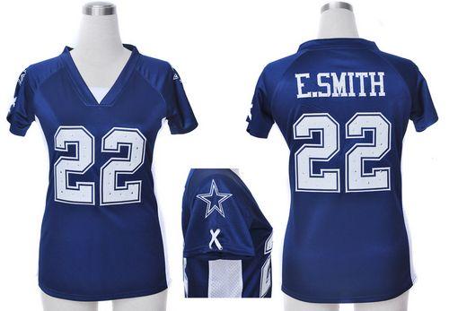  Cowboys #22 Emmitt Smith Navy Blue Team Color Draft Him Name & Number Top Women's Stitched NFL Elite Jersey