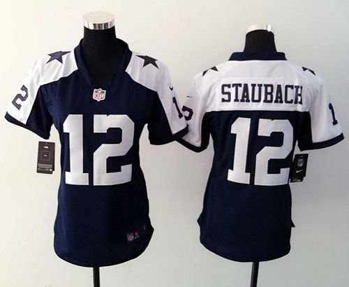  Cowboys #12 Roger Staubach Navy Blue Thanksgiving Throwback Women's Stitched NFL Elite Jersey