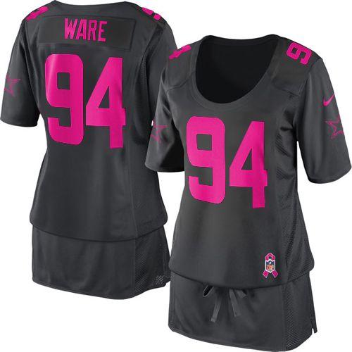 Cowboys #94 DeMarcus Ware Dark Grey Women's Breast Cancer Awareness Stitched NFL Elite Jersey