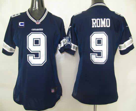  Cowboys #9 Tony Romo Navy Blue Team Color With C Patch Women's Stitched NFL Elite Jersey
