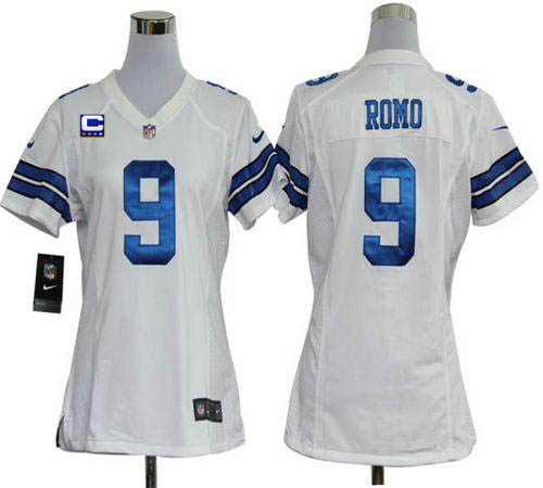  Cowboys #9 Tony Romo White With C Patch Women's Stitched NFL Elite Jersey