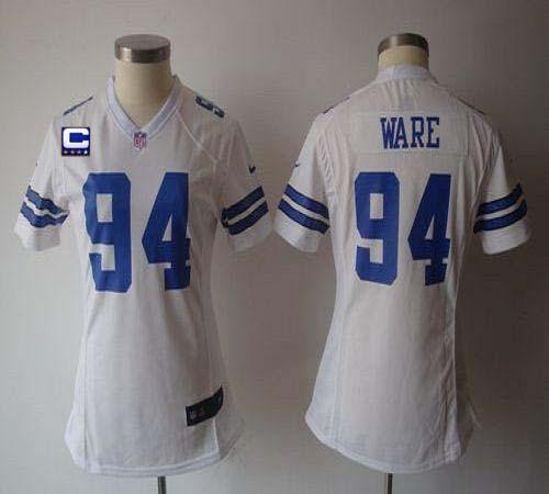  Cowboys #94 DeMarcus Ware White With C Patch Women's Stitched NFL Elite Jersey