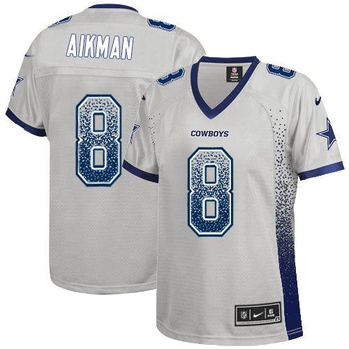  Cowboys #8 Troy Aikman Grey Women's Stitched NFL Elite Drift Fashion Jersey