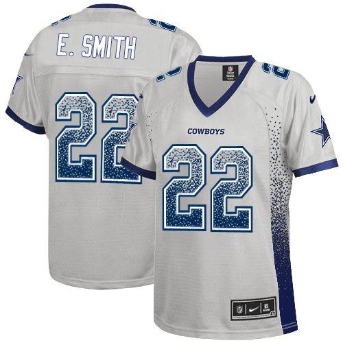  Cowboys #22 Emmitt Smith Grey Women's Stitched NFL Elite Drift Fashion Jersey