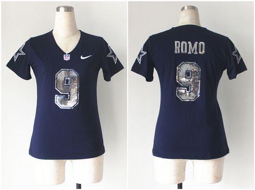  Cowboys #9 Tony Romo Navy Blue Women's Stitched NFL Elite Handwork Sequin Lettering Jersey