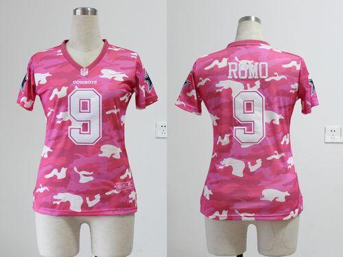  Cowboys #9 Tony Romo Pink Women's Stitched NFL Elite Camo Fashion Jersey
