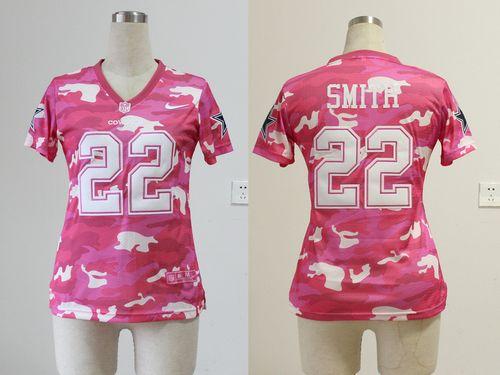  Cowboys #22 Emmitt Smith Pink Women's Stitched NFL Elite Camo Fashion Jersey