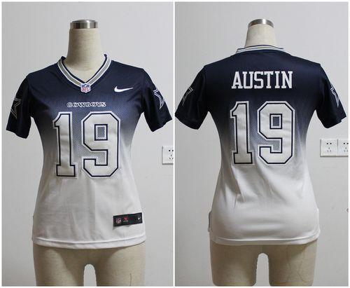  Cowboys #19 Miles Austin Navy Blue/White Women's Stitched NFL Elite Fadeaway Fashion Jersey