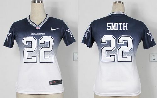  Cowboys #22 Emmitt Smith Navy Blue/White Women's Stitched NFL Elite Fadeaway Fashion Jersey