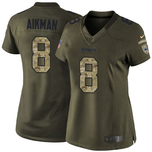 Cowboys #8 Troy Aikman Green Women's Stitched NFL Limited Salute to Service Jersey