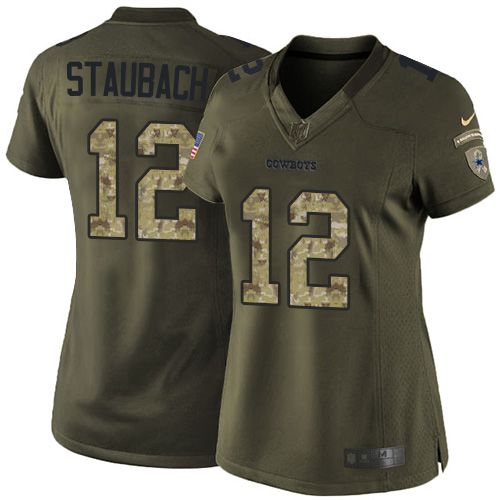  Cowboys #12 Roger Staubach Green Women's Stitched NFL Limited Salute to Service Jersey