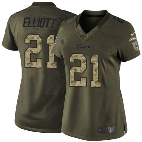  Cowboys #21 Ezekiel Elliott Green Women's Stitched NFL Limited Salute to Service Jersey