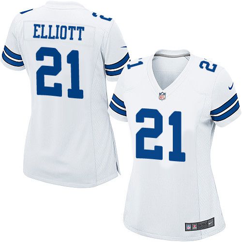  Cowboys #21 Ezekiel Elliott White Women's Stitched NFL Elite Jersey