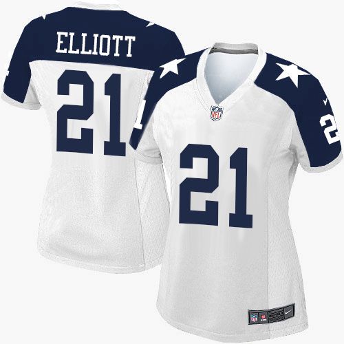  Cowboys #21 Ezekiel Elliott White Thanksgiving Women's Stitched NFL Throwback Elite Jersey