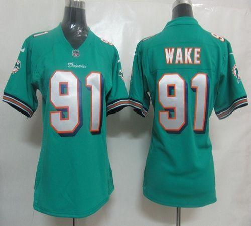  Dolphins #91 Cameron Wake Aqua Green Team Color Women's Stitched NFL Elite Jersey