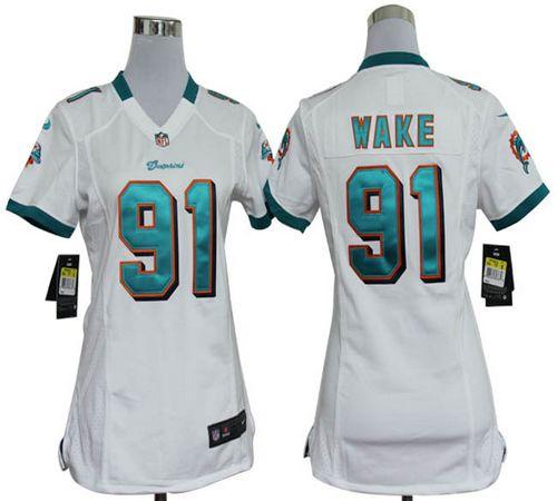  Dolphins #91 Cameron Wake White Women's Stitched NFL Elite Jersey