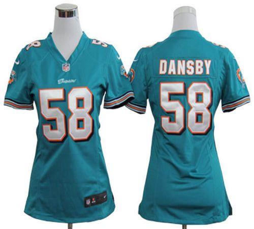  Dolphins #58 Karlos Dansby Aqua Green Team Color Women's Stitched NFL Elite Jersey