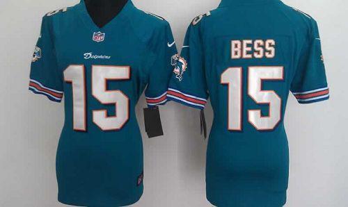  Dolphins #15 Davone Bess Aqua Green Team Color Women's Stitched NFL Elite Jersey