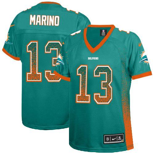  Dolphins #13 Dan Marino Aqua Green Team Color Women's Stitched NFL Elite Drift Fashion Jersey