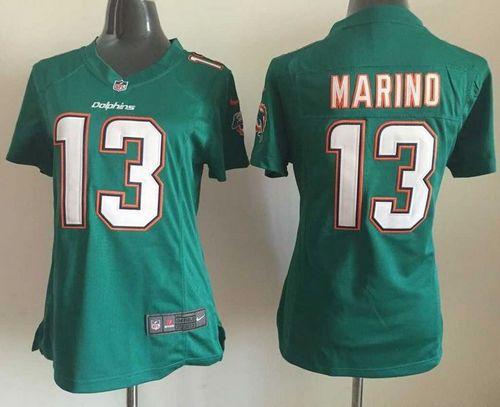  Dolphins #13 Dan Marino Aqua Green Team Color Women's Stitched NFL Elite Jersey