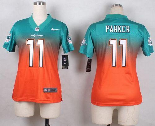  Dolphins #11 DeVante Parker Aqua Green/Orange Women's Stitched NFL Elite Fadeaway Fashion Jersey
