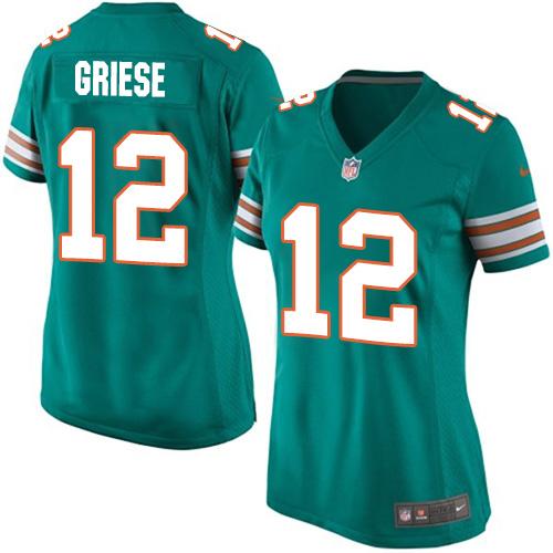  Dolphins #12 Bob Griese Aqua Green Alternate Women's Stitched NFL Elite Jersey