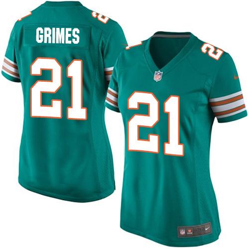  Dolphins #21 Brent Grimes Aqua Green Alternate Women's Stitched NFL Elite Jersey