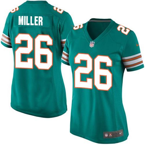  Dolphins #26 Lamar Miller Aqua Green Alternate Women's Stitched NFL Elite Jersey