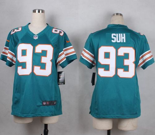  Dolphins #93 Ndamukong Suh Aqua Green Alternate Women's Stitched NFL Elite Jersey