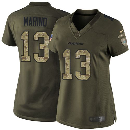  Dolphins #13 Dan Marino Green Women's Stitched NFL Limited Salute to Service Jersey