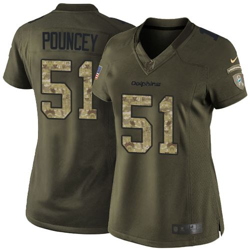  Dolphins #51 Mike Pouncey Green Women's Stitched NFL Limited Salute to Service Jersey