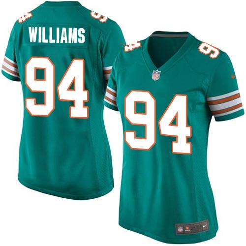  Dolphins #94 Mario Williams Aqua Green Alternate Women's Stitched NFL Elite Jersey