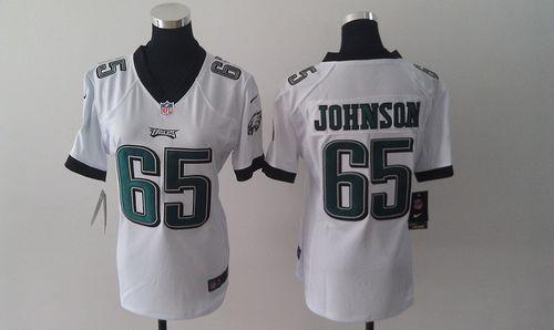  Eagles #65 Lane Johnson White Women's Stitched NFL Elite Jersey