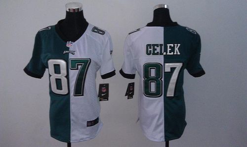  Eagles #87 Brent Celek Green/White Women's Stitched NFL Elite Split Jersey