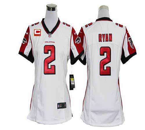  Falcons #2 Matt Ryan White With C Patch Women's Stitched NFL Elite Jersey