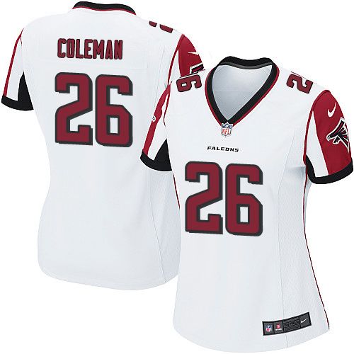  Falcons #26 Tevin Coleman White Women's Stitched NFL Elite Jersey